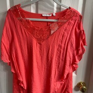 Notations Women's Coral Lace Trim Blouse